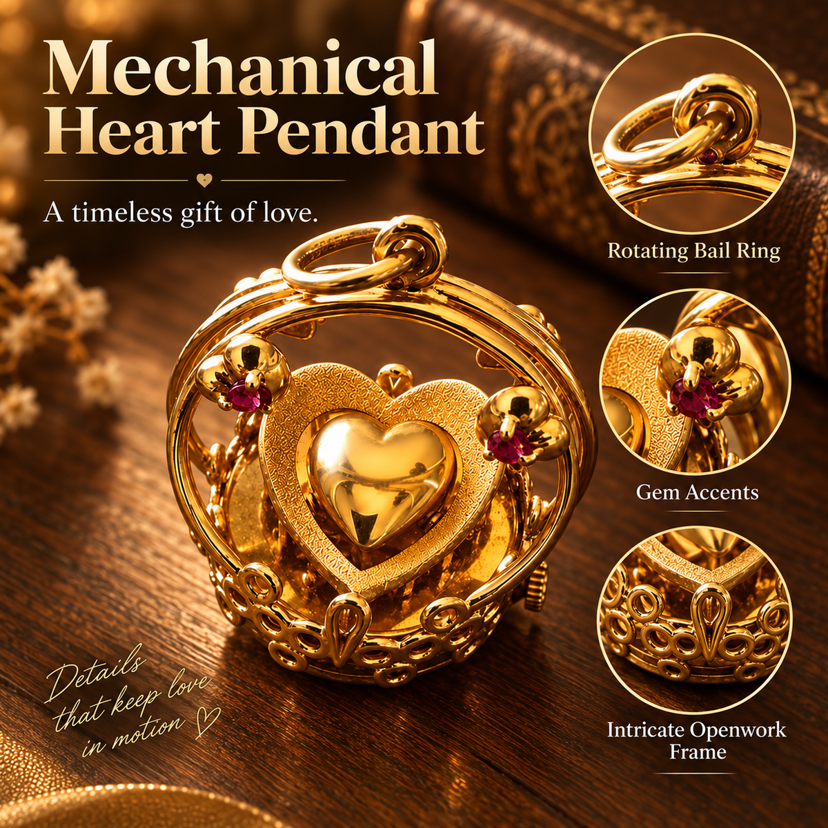 ❤️ Timeless Heartbeat Mechanical Pendant – Moving Heart Love Charm