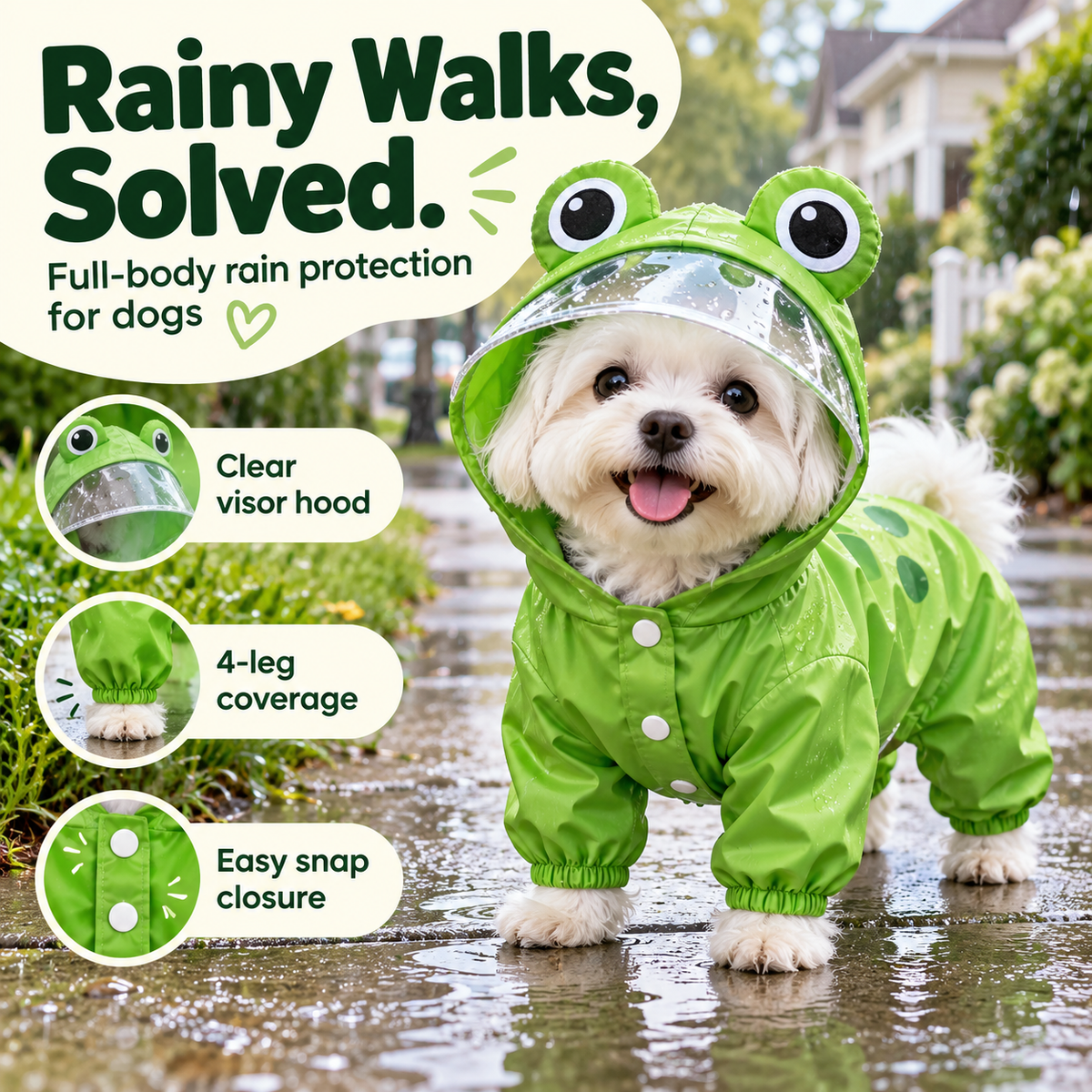 Frog Dog Raincoat – Full-Body Coverage for Happier Rainy Walks 🐸