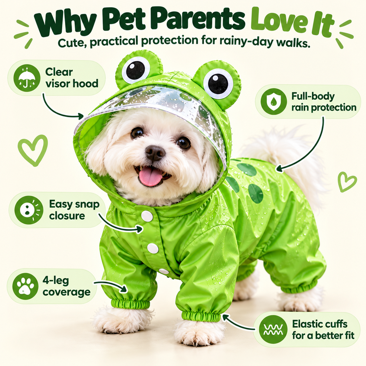 Frog Dog Raincoat – Full-Body Coverage for Happier Rainy Walks 🐸