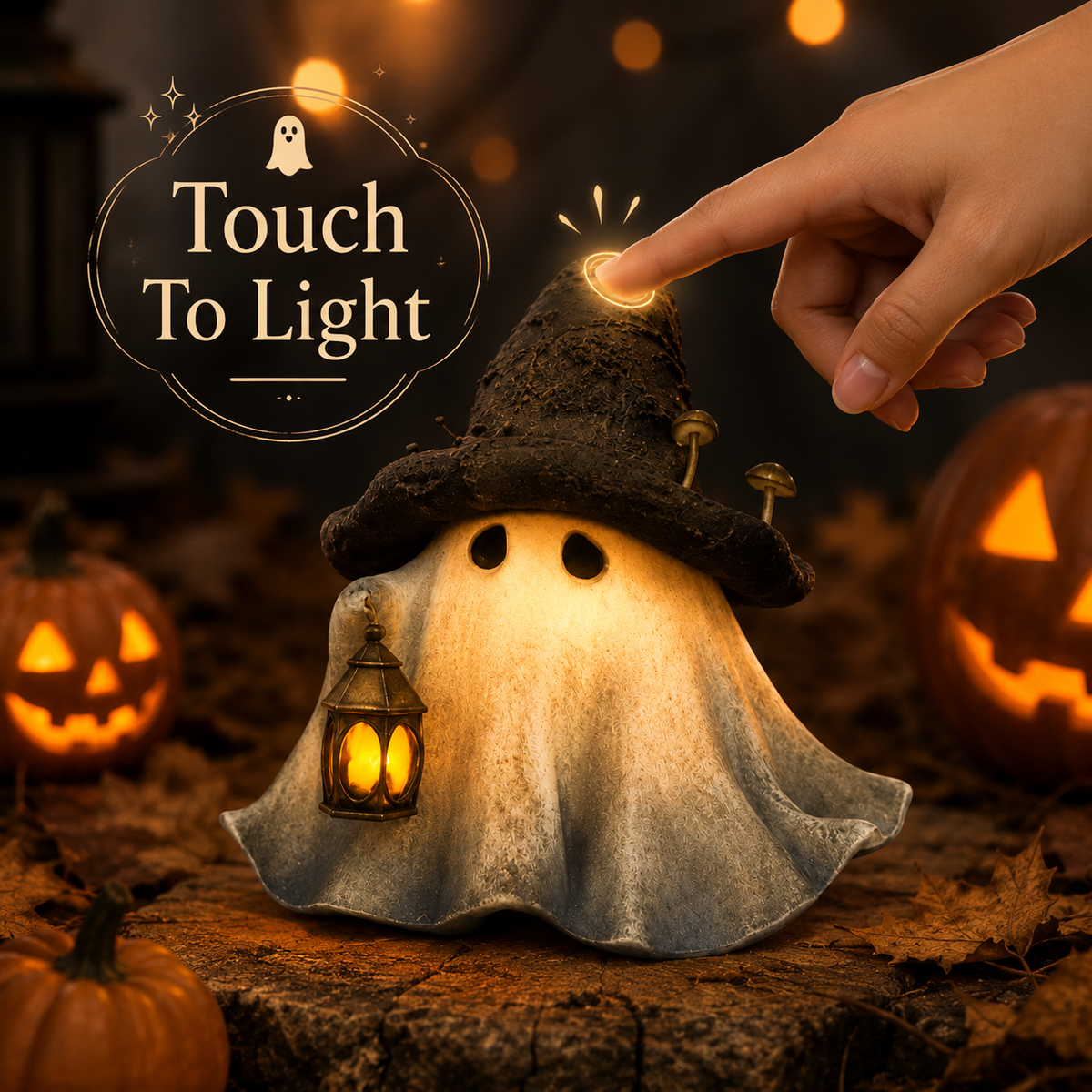 🎃 Touch-To-Light Witch Ghost LED Lamp – Cozy Halloween Decor