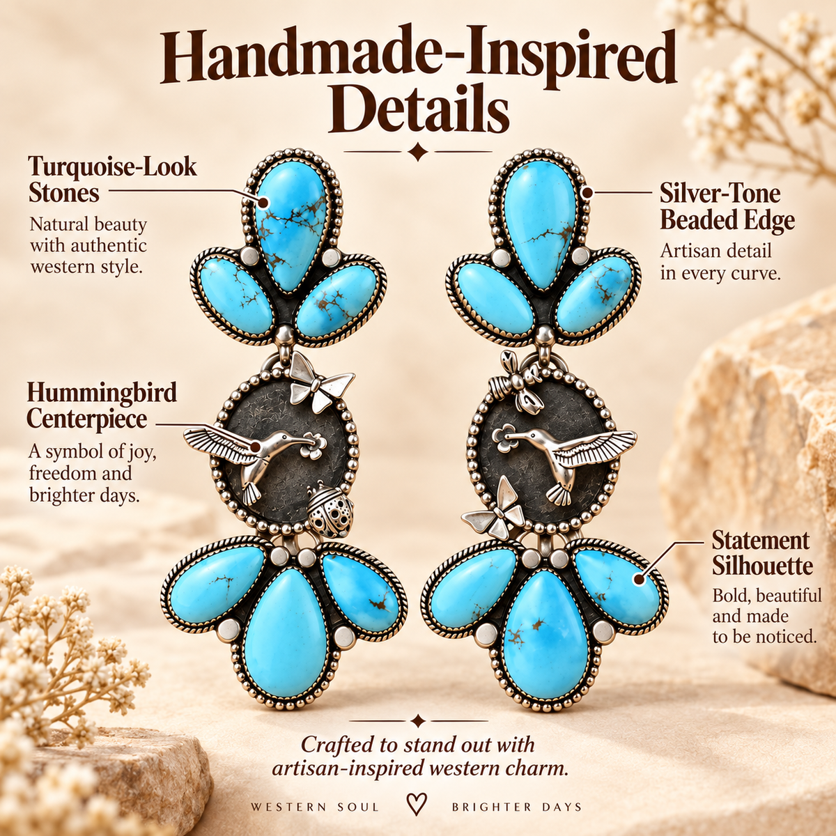 Handcrafted Golden Hills Hummingbird Garden Earrings - Only 7 Left