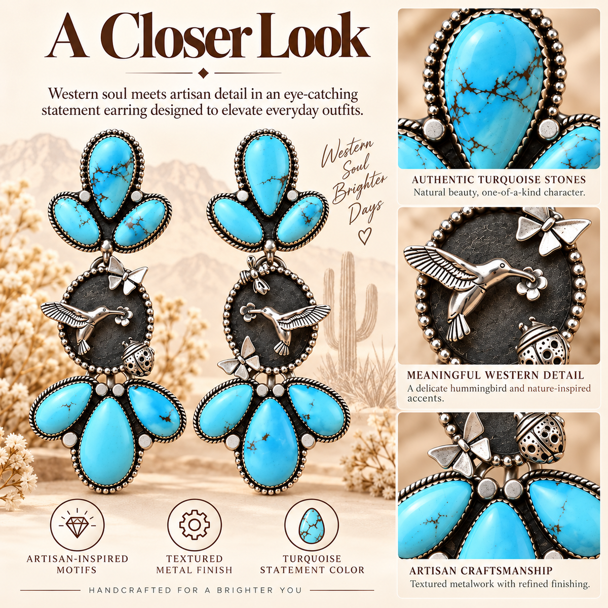 Handcrafted Golden Hills Hummingbird Garden Earrings - Only 7 Left
