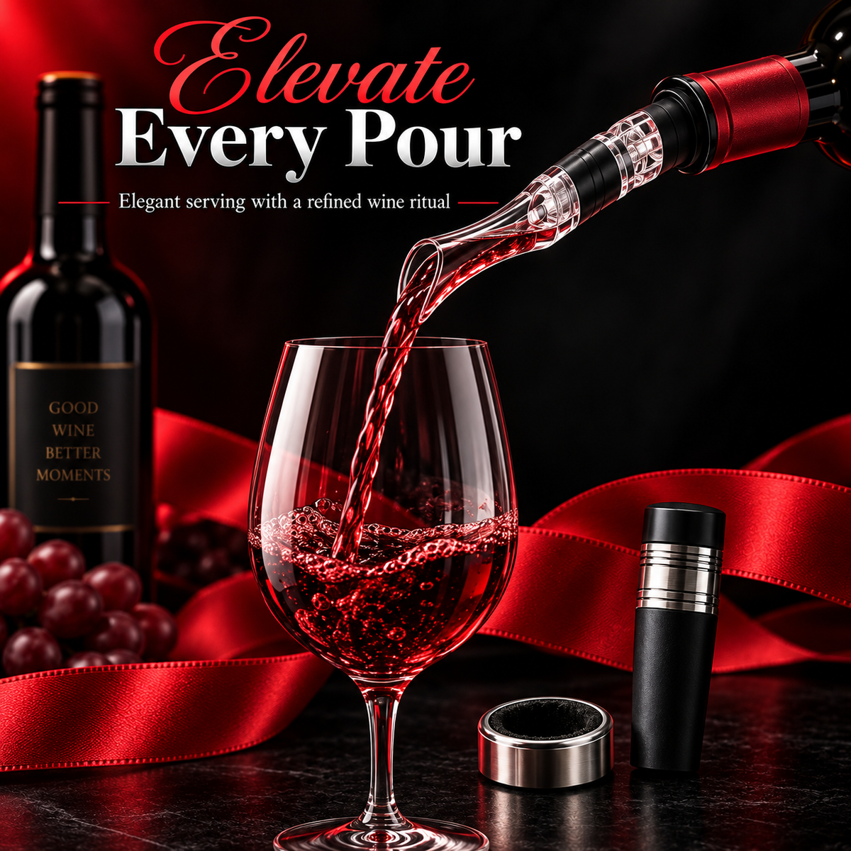 RedRibbon™ Premium Wine Accessory Collection - Open • Pour • Aerate • Preserve • Enjoy
