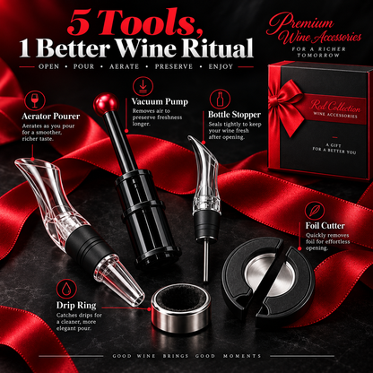 RedRibbon™ Premium Wine Accessory Collection - Open • Pour • Aerate • Preserve • Enjoy