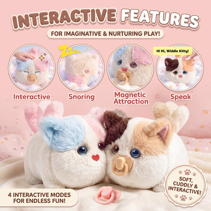 WinkyTail Interactive Plush Cat Toy – Talking Kitten with Voice Repetition, Moving Ears, Purring Sounds & Magnetic Pacifier