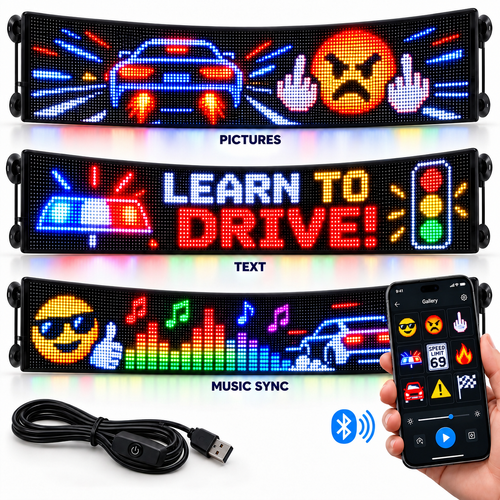🚗 Smart LED Pixel Car Display — App-Controlled Custom Text, Colors & Animations