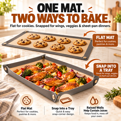 🔥Pinch Pan™ | 2-in-1 Silicone Baking Mat That Snaps Into a Tray