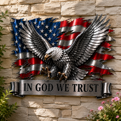 In God We Trust Bald Eagle American Flag Wall Decor