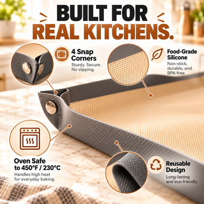 🔥Pinch Pan™ | 2-in-1 Silicone Baking Mat That Snaps Into a Tray