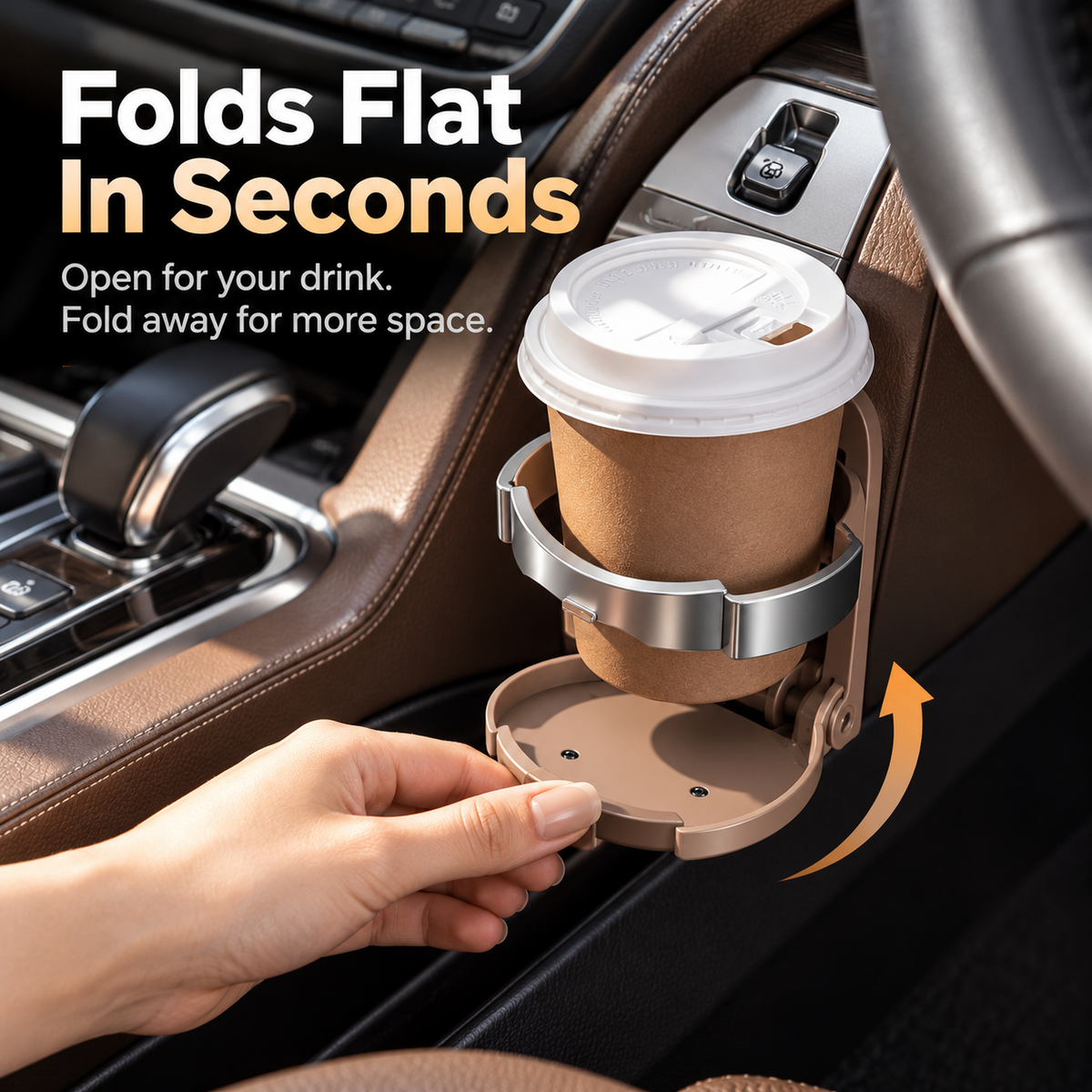 Universal Foldable Car Cup Holder with Hook – Space-Saving Drink & Bag Organizer