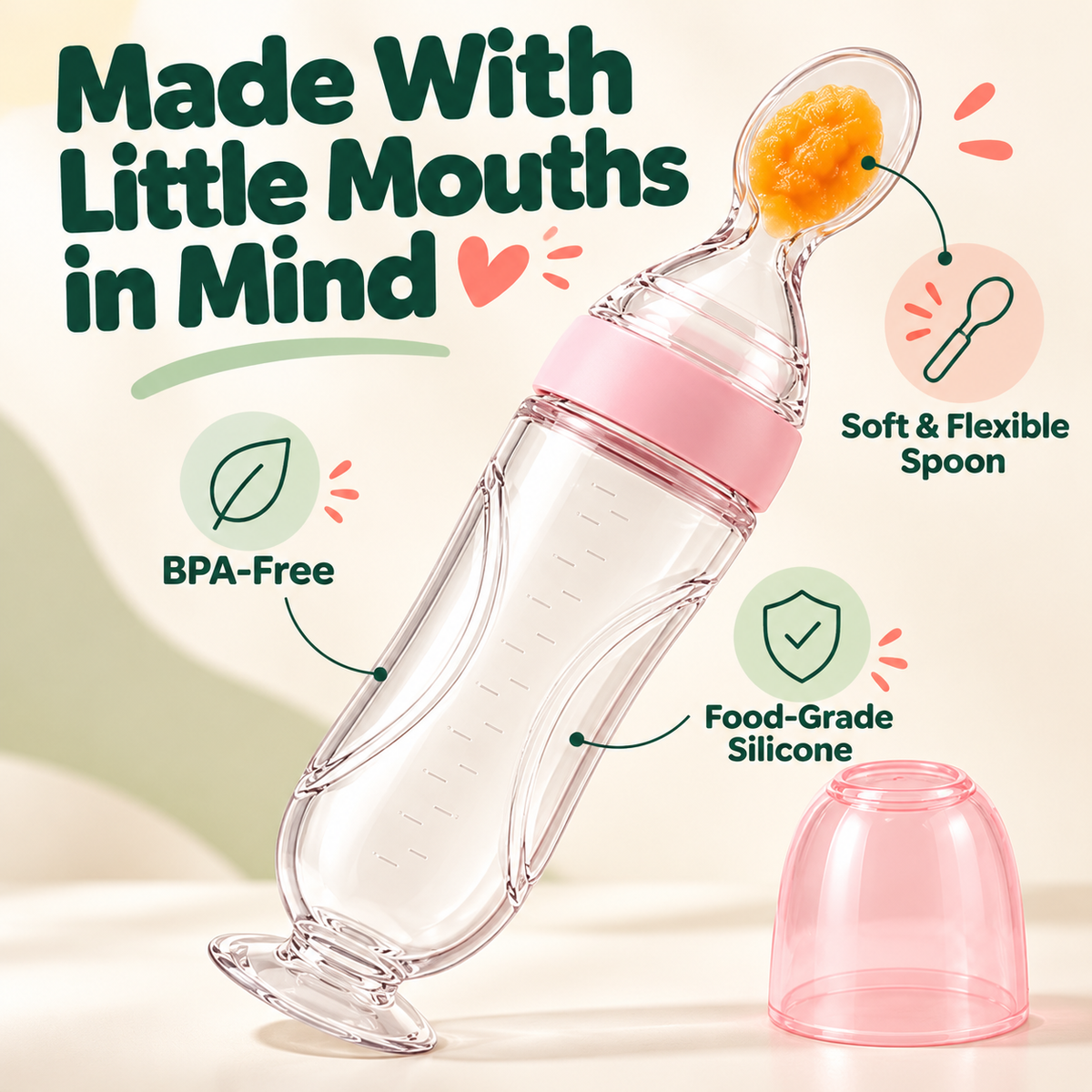 🥰TinyBits Baby Food Squeeze Spoon – 120 mL Purée Feeder with Protective Cap