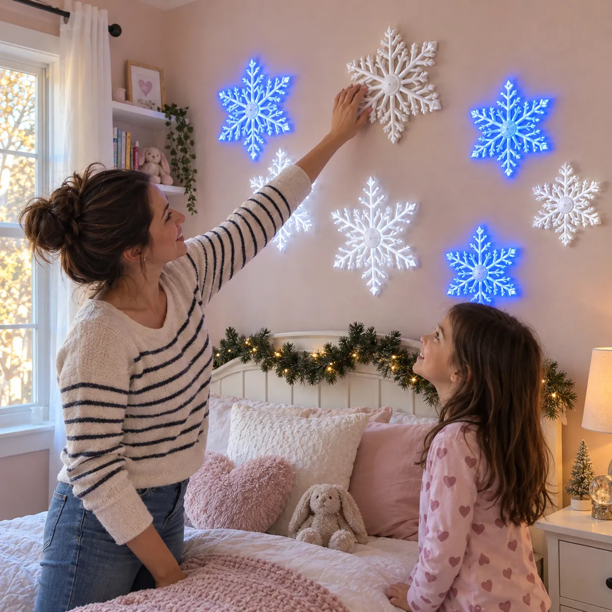 Last Day 49% OFF – ❄️ LED Snowflake Wall Lights | 3D Christmas Snowflake Décor with Blue & White Glow, Remote Control & Magical Indoor Holiday Atmosphere ✨