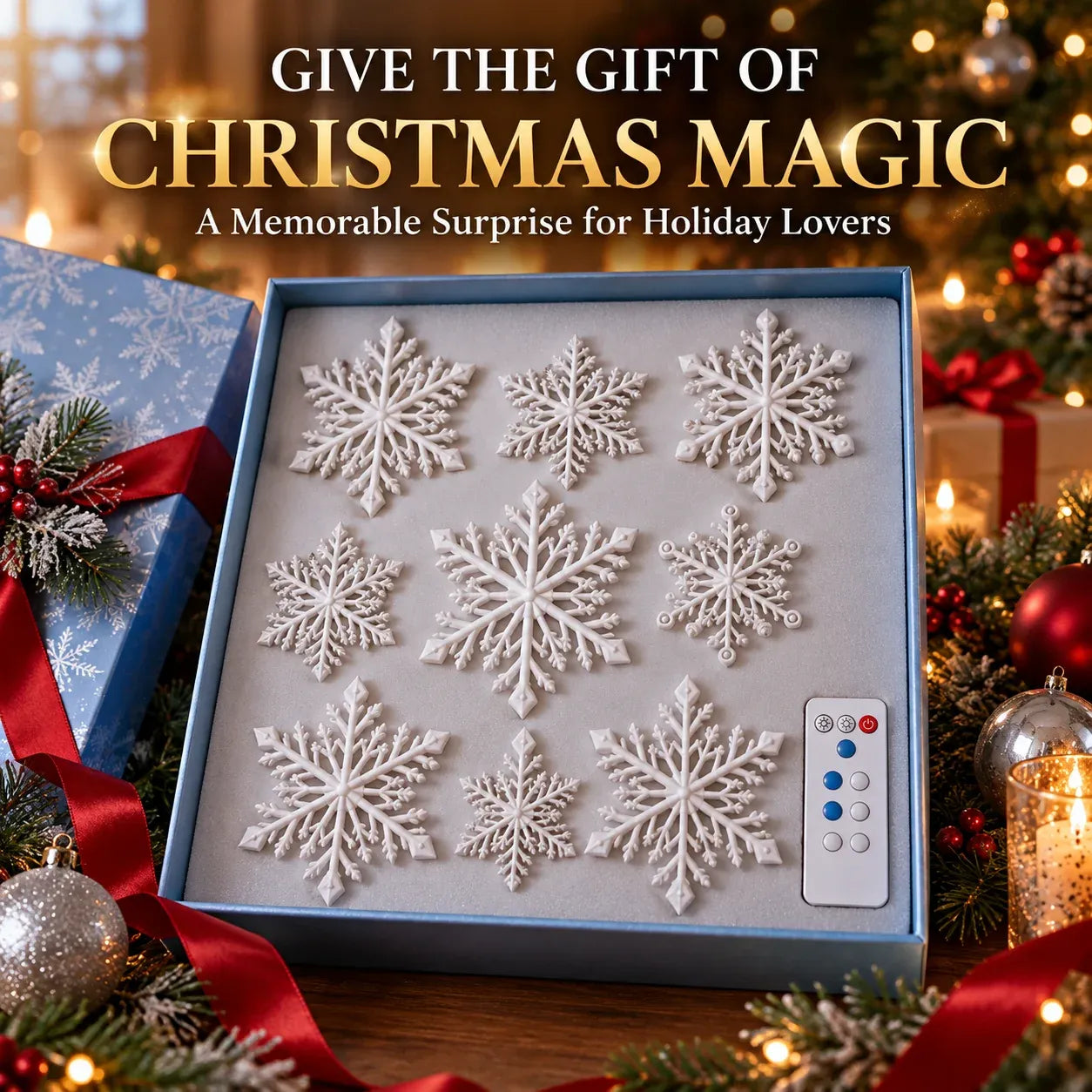 Last Day 49% OFF – ❄️ LED Snowflake Wall Lights | 3D Christmas Snowflake Décor with Blue & White Glow, Remote Control & Magical Indoor Holiday Atmosphere ✨
