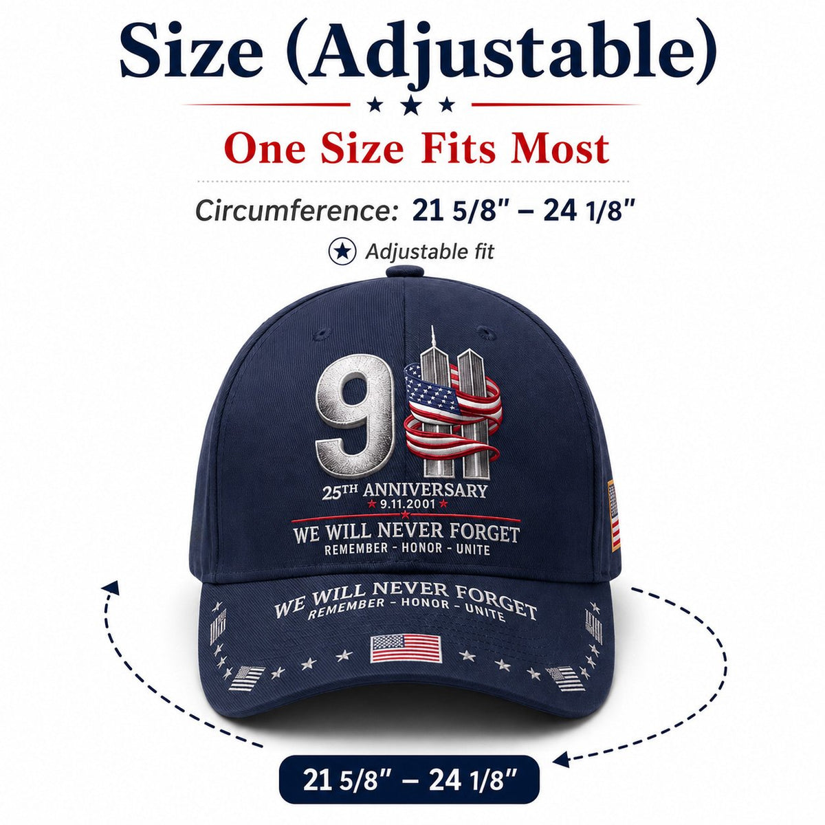🔥LAST DAY 50% OFF - 9/11 25th Anniversary We Will Never Forget Embroidered Memorial Baseball Cap – Unisex Patriotic Memorial Hat🧢 100% Cotton