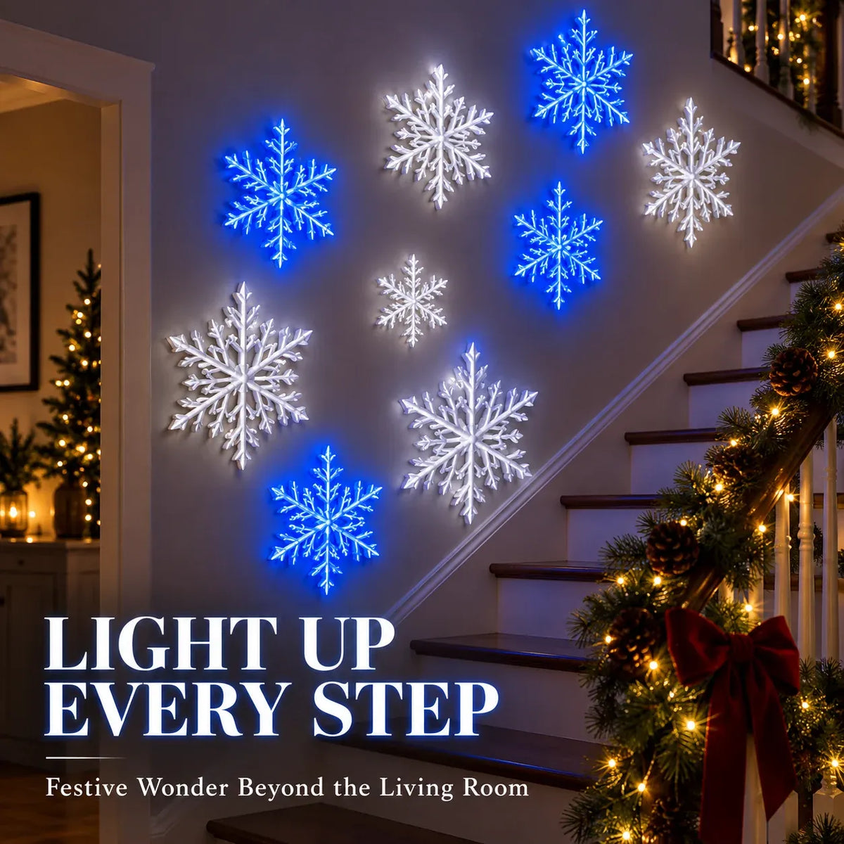 Last Day 49% OFF – ❄️ LED Snowflake Wall Lights | 3D Christmas Snowflake Décor with Blue & White Glow, Remote Control & Magical Indoor Holiday Atmosphere ✨