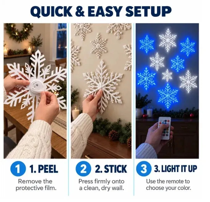 Last Day 49% OFF – ❄️ LED Snowflake Wall Lights | 3D Christmas Snowflake Décor with Blue & White Glow, Remote Control & Magical Indoor Holiday Atmosphere ✨
