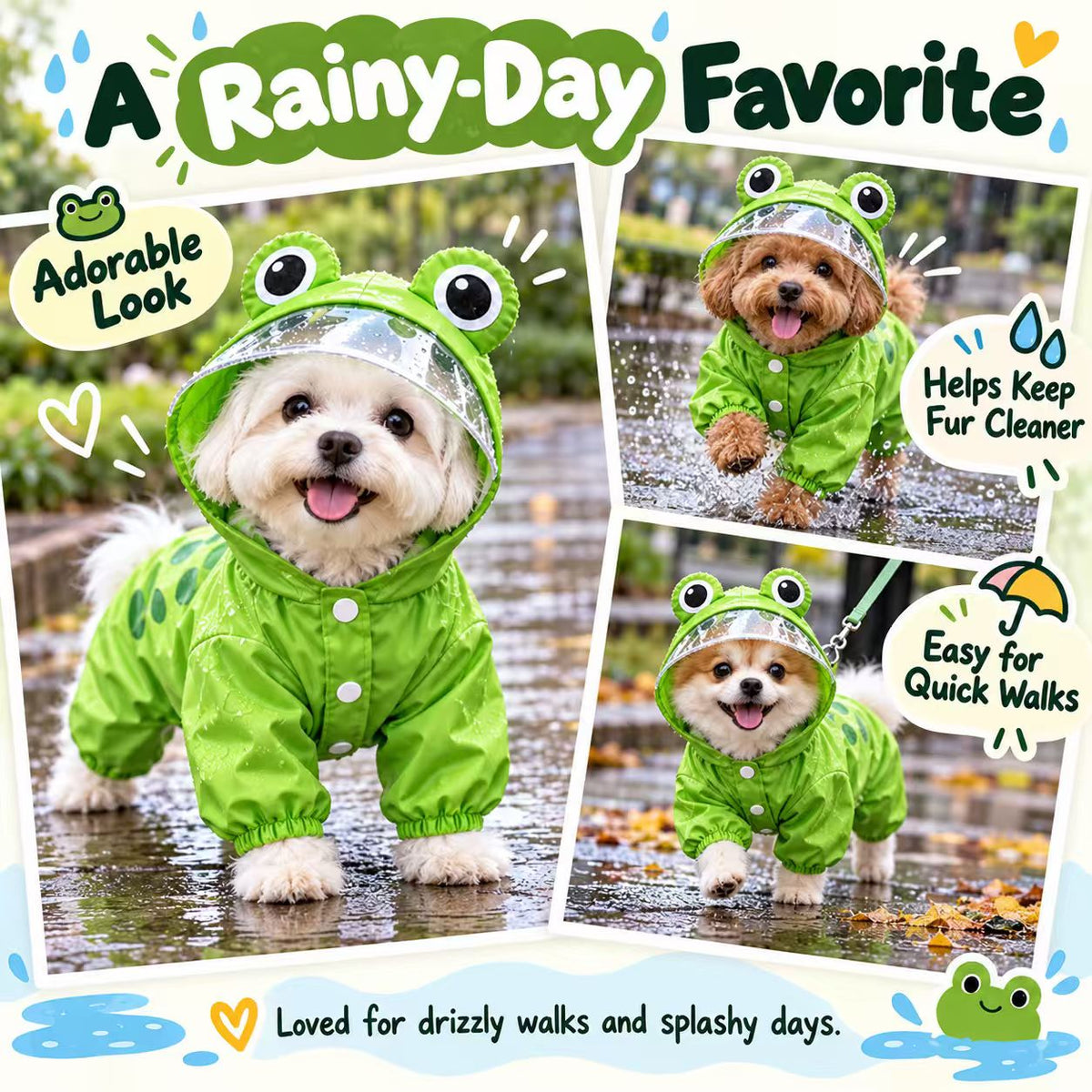 Frog Dog Raincoat – Full-Body Coverage for Happier Rainy Walks 🐸