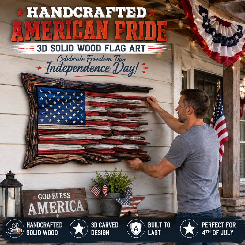 🇺🇸 Handcrafted Wooden American Flag Wall Decor
