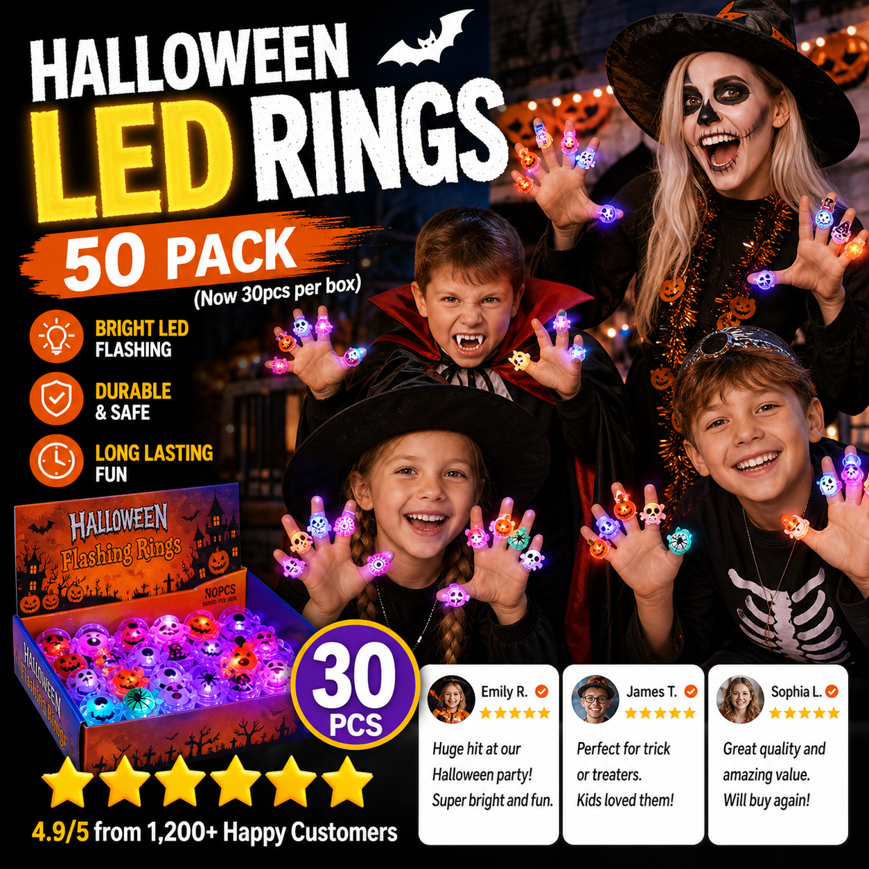 🎁LED Light Halloween Glowing Ring😍Set of 30 PCS